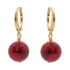 Gold Red River stone Pearl Earring
