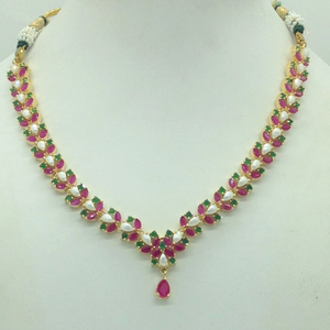 Red ,green cz and pearls necklace set jnc0168