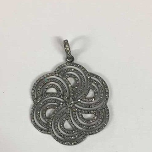 Silver Flower Round Diamond Pendant