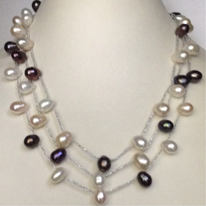 Freshwater white and black drop pearls thread