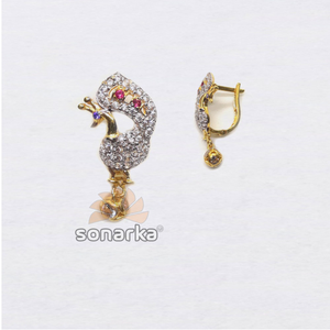 916 gold fancy peacock shape cz diamond hoop 