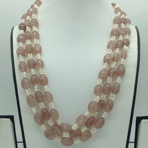 Natural Pink quartz and Pearls 3 Line Neck