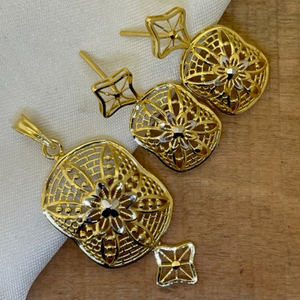 22k Gold Plain Dazzle Due Turkish Pendant Set