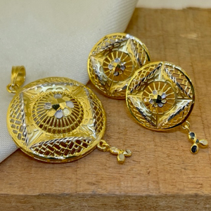 22k Gold Plain Blossom Turkish Pendant Set