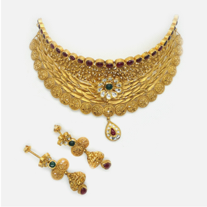 22k gold antique wedding choker necklace set 