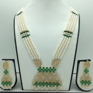 White,Green CZ Ranihaar Set With 4 Line Wh