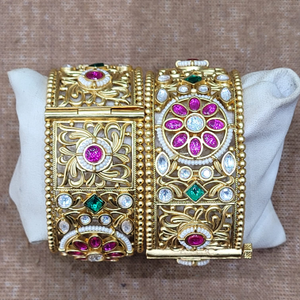 Gold Plated Pearl & Kundan Work Kada