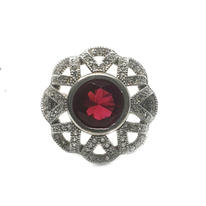 925 sterling silver red stone ring mga - lrs0