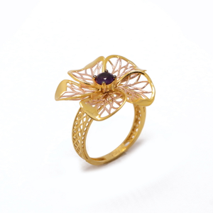 22k yellow gold black onyx flower ring