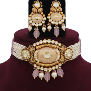 Colourful Pearl Dazzling Gold Studded Necklac
