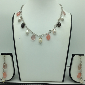 Freshwater white pearls and semi drops silv