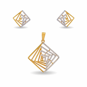 Squares inside cz 22k gold pendant set