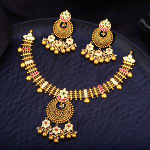 916 Gold Antique Chandbali Design Necklace Se