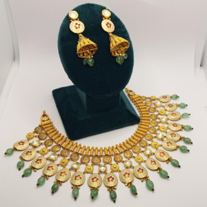 22K Gold Antique Necklace Set For Wedding
