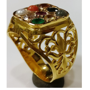 22KT gold close setting navrathan gemstone ge
