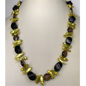 lemon yellow baroque pearls mala with smoky t