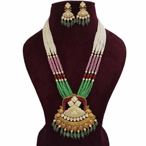 916 Gold Blooming Colourful Moti Necklace Set