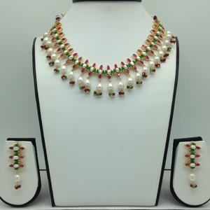 Red,Green Cz and Pearls Necklace Set JNC0184