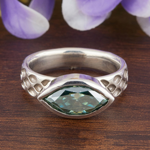 1.96ct Blue Marquise Moissanite Silver Ring