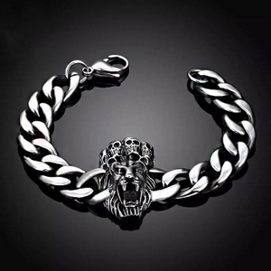 18 Kt White Gold Skull Link Men's Antique Bra