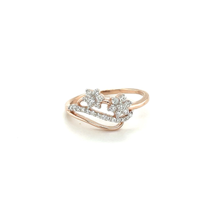 Curved Band Double Diamond Flower Ring in 14k