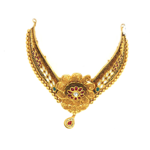 916 Gold Antique Bridal Necklace Set RHJ-3038