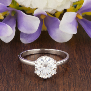 Round Moissanite Silver Diamond Ring