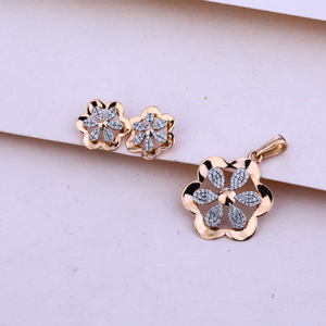 750 Rose Gold Cz Flower Shape Pendant Set RPS