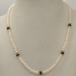 White Flat Pearls Single&nbsp;Layer Mala&nbsp;With Gr