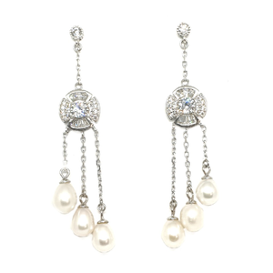 925 Sterling Silver Three Line Pearl Earring 