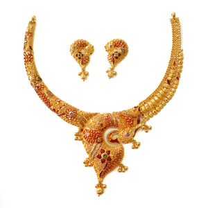 22k Gold Kalkatti Designer Half Necklace Set 