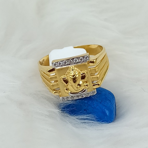 916 GOLD GANESHA CZ GENTS RING
