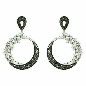 925 Oxidise Silver With Diamond Earring