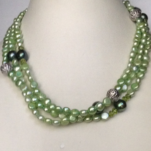 Green button pearls long mala with peridot be
