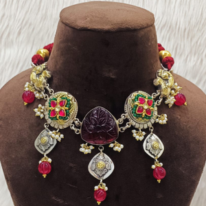 Designer Vintage Silver Nakhra Necklace With 