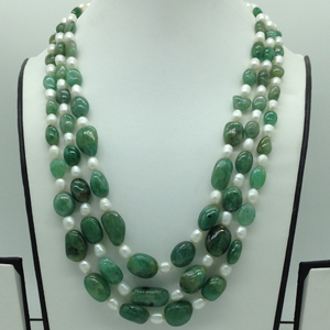 White Pearls with Green Emeralds Oval 3 La