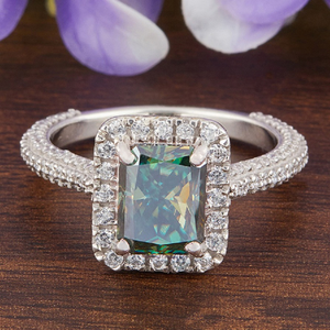 2.38ct blue radiant moissanite vintage ring f