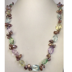brown baroque pearls long mala with zircon ov