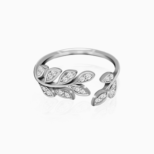 Silver zircon leaf ring