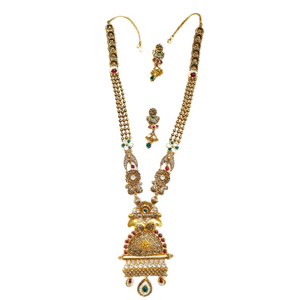 22kt Gold Antique Rajwadi Necklace With Earri