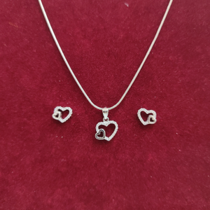 925 silver heart step pendant chain set