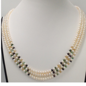 Freshwater White Flat Pearls 3 Layers Necklac