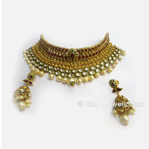22k antique gold choker necklace and earring 