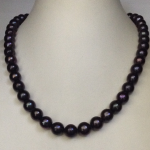Freshwater black round pearls mala JPM0131