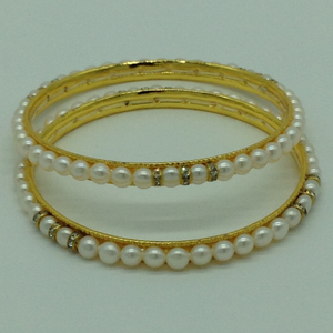 White button pearls and cz chakri bangles j