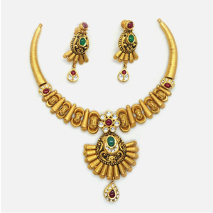 22KT Gold Antique Bridal Necklace Set RHJ-495