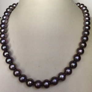 Freshwater grey round natural pearls strand J