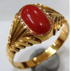 22kt gold close setting coral gents ring HGSR