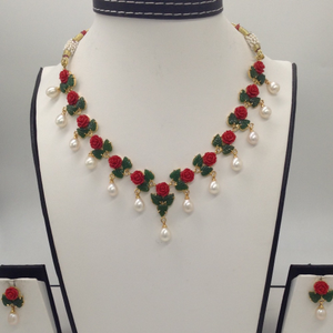 Coral, Jade and Pearls Necklace Set JNC0046