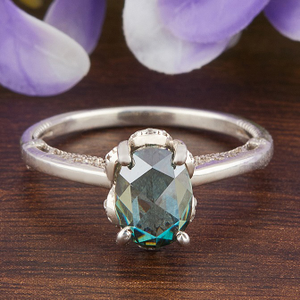 Blue Oval Moissanite Diamond Ring for Girls